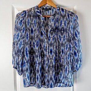 Crimson Coast Blue & Black Pleat Front Sheer Top